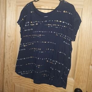 Lane Bryant Dark Blue Cut-Out Short Sleeve Top